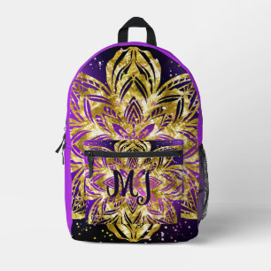 Elegant Shimmer Lila Gold Mandala personalize Bedruckter Rucksack