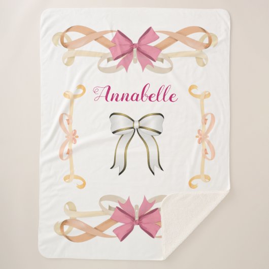 Elegant Shimmery Bow-Ribbon Name personalize Sherpadecke (Vorderseite)