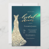 Elegant Shiny Dress Green Bridal Shower  Einladung (Vorderseite)