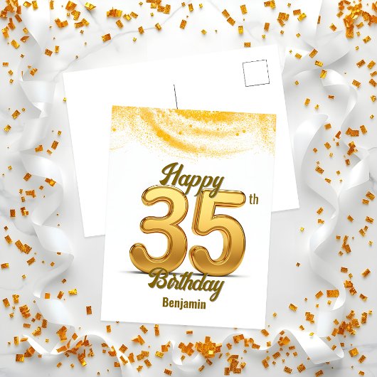 Elegant Shiny Gold Glitzer Confetti 35. Geburtstag Postkarte