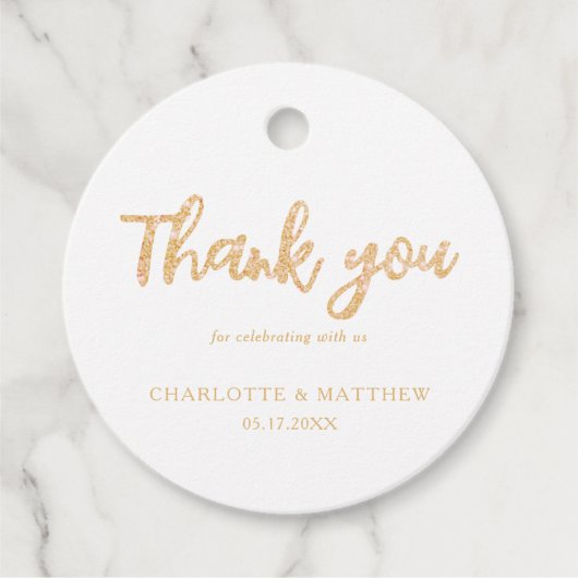 Elegant Shiny Gold Glitzer Gastgeschenk Hochzeit T Geschenkanhänger (Vorderseite)