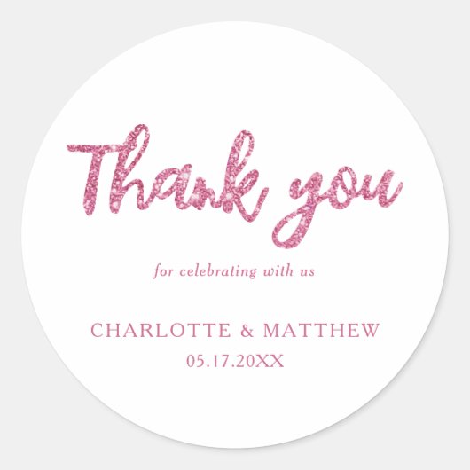 Elegant Shiny Magenta Glitzer Wedding Runder Aufkleber (Vorderseite)
