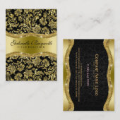 Elegant Shiny Metallic Gold & Black Floral Damasks Visitenkarte (Vorne/Hinten)