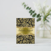 Elegant Shiny Metallic Gold & Black Floral Damasks Visitenkarte (Stehend Vorderseite)