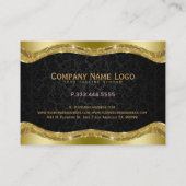 Elegant Shiny Metallic Gold & Black Floral Damasks Visitenkarte (Rückseite)