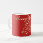 Elegant Shiny Red, Imitate Gold Weihnachtsbaum Kaffeetasse (Vorderseite Links)