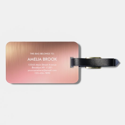 Elegant Shiny Rose Gold Metal Texture Background Gepäckanhänger (Rückseite horizontal)
