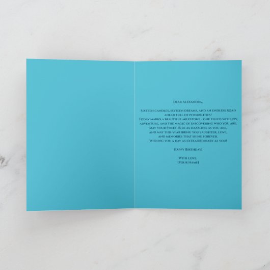 Elegant Shiny Sapphire & Silver Gemstone Sweet 16 Karte (Innenseite)