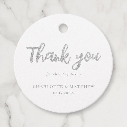 Elegant Shiny Silver Glitzer Gastgeschenk Hochzeit Geschenkanhänger (Vorderseite)