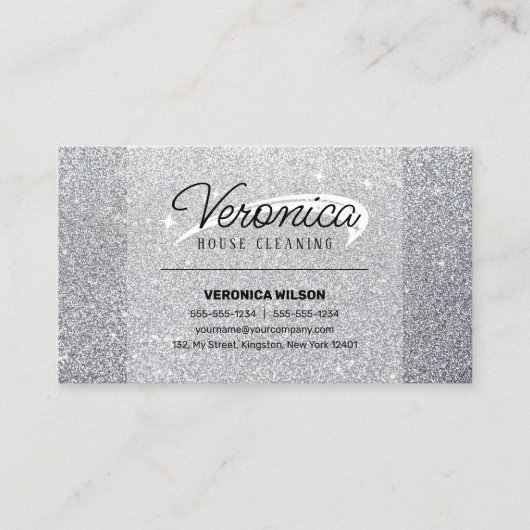 Elegant Shiny Silver Glitzer Haushaltshilfe Reinig Visitenkarte (Vorderseite)