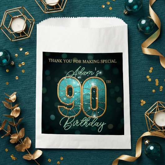 Elegant Shiny Teal Gold 90th Birthday Party Geschenktütchen