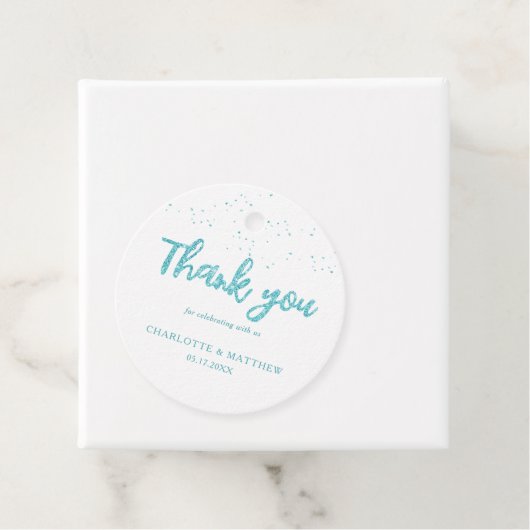 Elegant Shiny Türkise Glitzer Gastgeschenk Hochzei Geschenkanhänger (Beispiel)