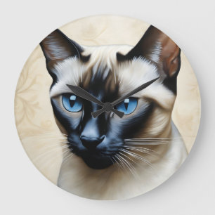 Elegant Siamese Cat Große Wanduhr