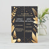 Elegant Sibling Schwarz einfache moderne Joint Geb Einladung (Stehend Vorderseite)