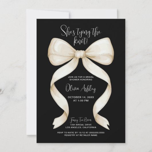 Elegant Sie bindet das Brautparty des Knotens Bow Einladung (Vorderseite)