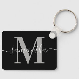 Elegant Signature Grey Modern Monogram Black Photo Schlüsselanhänger