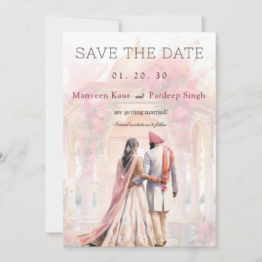 Elegant Sikh Hochzeit Speichern Sie die Datumsvorl Einladung (Vorderseite)