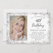 Elegant Silber Glitter 40. Geburtstag Einladung (Vorderseite)