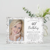 Elegant Silber Glitter 40. Geburtstag Einladung (Stehend Vorderseite)