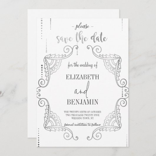 Elegant silberfarben minimalistisch Save the Date (Vorne/Hinten)