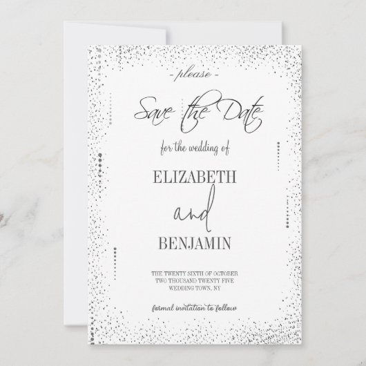 Elegant silberfarben minimalistisch Save the Date (Vorderseite)