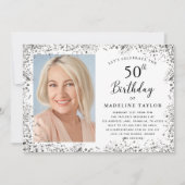 Elegant Silberner 50. Geburtstag Einladung (Vorderseite)