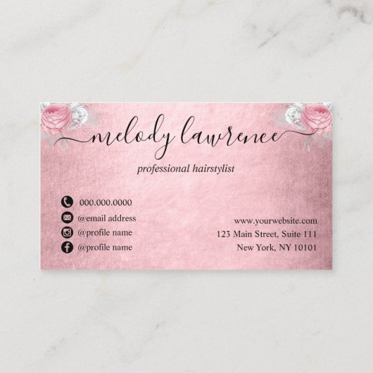 Elegant-Silberrosa-Goldschere Visitenkarte (Rückseite)
