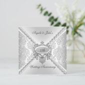 Elegant Silver 25. Hochzeit Anniversary Damask Einladung (Stehend Vorderseite)