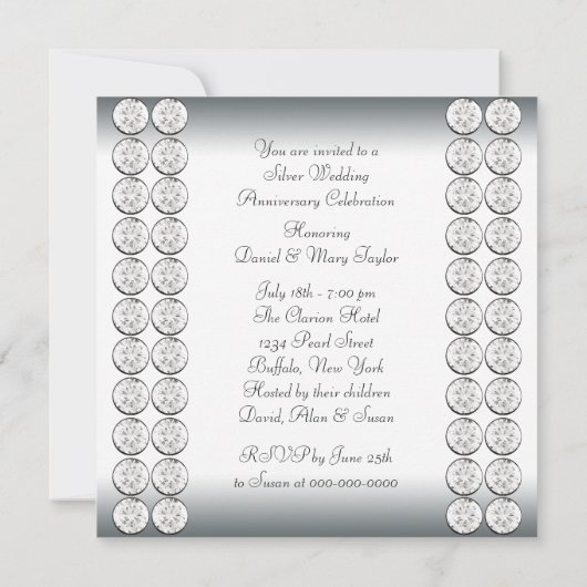 Elegant Silver 25. Hochzeitstag Einladung (Rückseite)