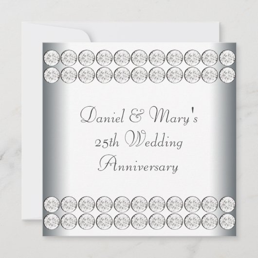 Elegant Silver 25. Hochzeitstag Einladung (Vorderseite)