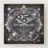 Elegant Silver 25. Jubiläum Quadratische Wanduhr (Vorderseite)