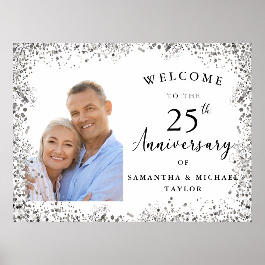 Elegant Silver 25th Wedding Anniversary Welcome Poster (Vorne)