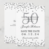 Elegant Silver 50 Geburtstag Rett Datum Confetti Einladung (Vorne/Hinten)