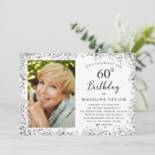 Elegant Silver 60. Geburtstag Einladung (Stehend Vorderseite)