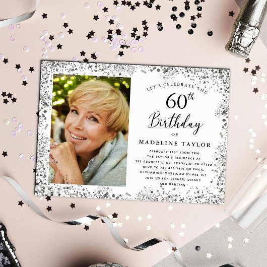 Elegant Silver 60. Geburtstag Einladung