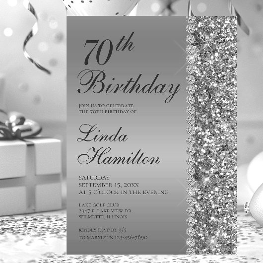 Elegant Silver 70. Geburtstag Einladung