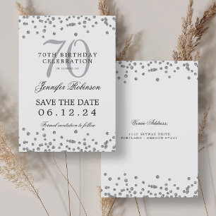 Elegant Silver 70. Geburtstag Rett Date Confetti Einladung