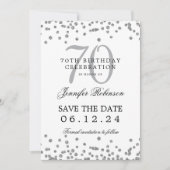 Elegant Silver 70. Geburtstag Rett Date Confetti Einladung (Vorderseite)