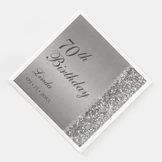 Elegant Silver 70. Geburtstag Serviette (Ecke)