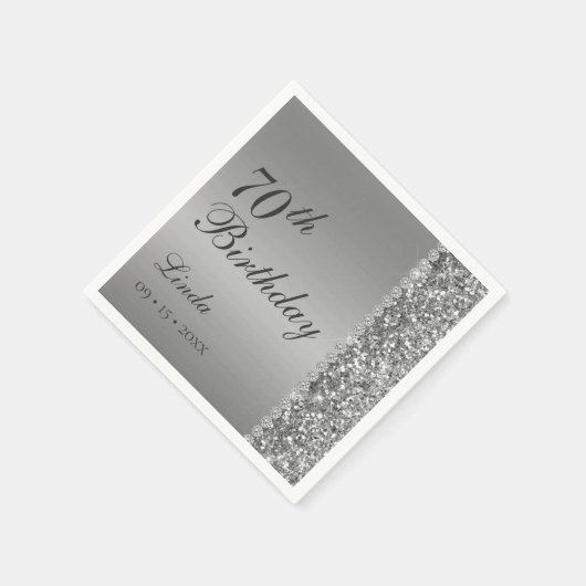 Elegant Silver 70. Geburtstag Serviette (Ecke)