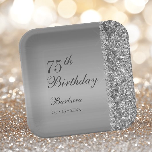 Elegant Silver 75. Geburtstag Pappteller