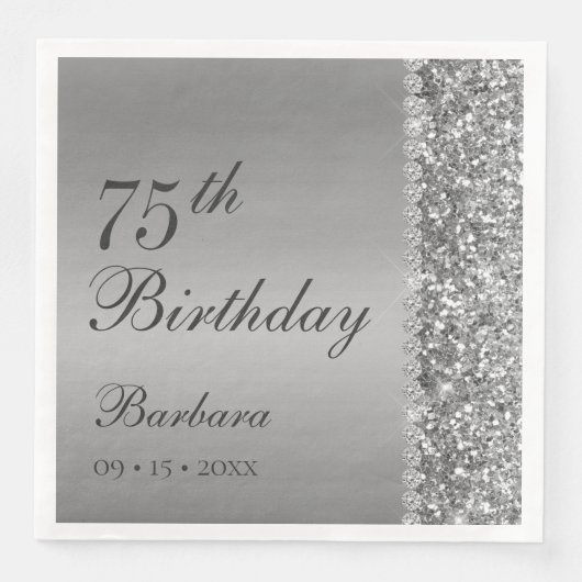 Elegant Silver 75. Geburtstag Serviette (Vorderseite)