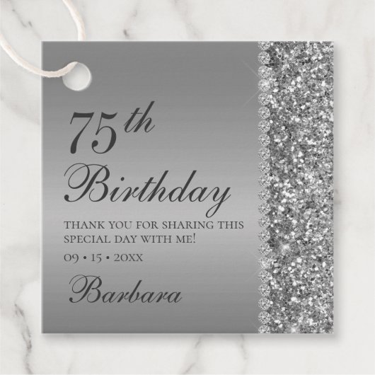 Elegant Silver 75. Geburtstag Vielen Dank Geschenkanhänger (Vorderseite)
