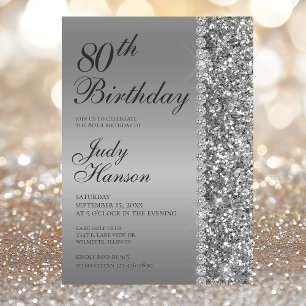 Elegant Silver 80. Geburtstag Einladung
