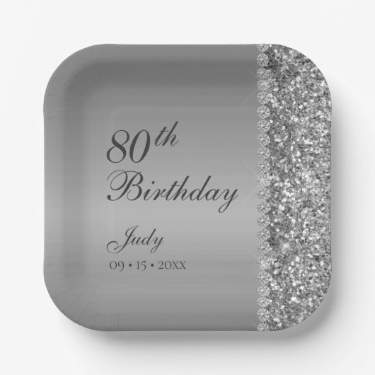 Elegant Silver 80. Geburtstag Pappteller (Vorderseite)