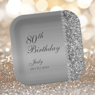 Elegant Silver 80. Geburtstag Pappteller