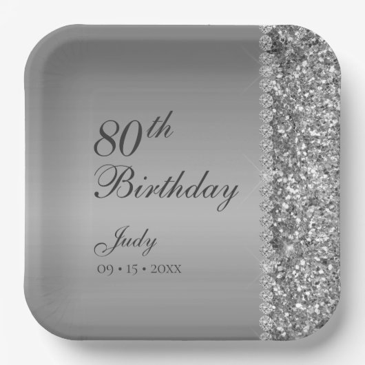 Elegant Silver 80. Geburtstag Pappteller (Vorderseite)