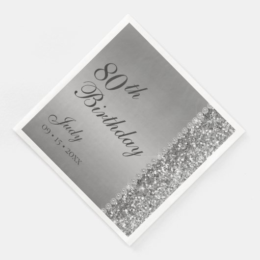 Elegant Silver 80. Geburtstag Serviette (Ecke)