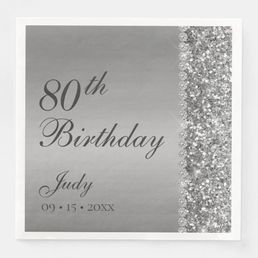 Elegant Silver 80. Geburtstag Serviette (Vorderseite)
