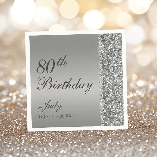 Elegant Silver 80. Geburtstag Serviette